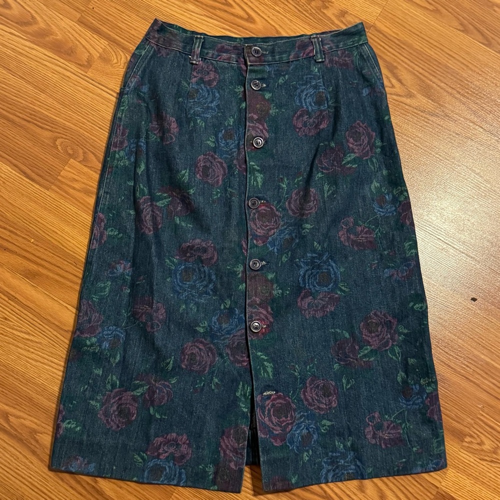 Vivaldi Floral Printed Button-Down‎ Denim Skirt Vintage Y2k NWOT Size 30